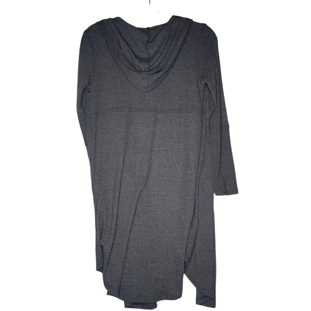 Paper Crane Charcoal Grey Waffle Knit Hooded Open Front Duster Cardigan XS - Picture 2 of 9